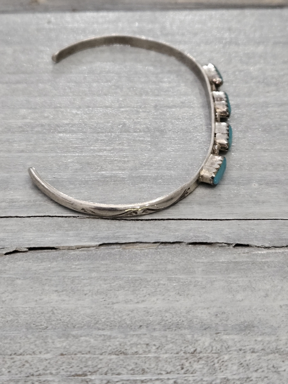 Sterling Turquoise Cuff w/ Engraved Detailing - Picture 3 of 11